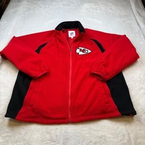 NFL Kansas City Chiefs Red Black Fleece Zip Up Jacket Men's Large